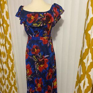 GRACE ELEMENTS Blue Multicolor Floral Belt Women's Dress Size Medium